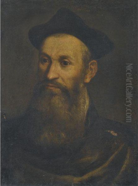 Portrait Of Daniele Barbaro, Head And Shoulders, Wearing A Blackhat Oil Painting by Paolo Veronese (Caliari)