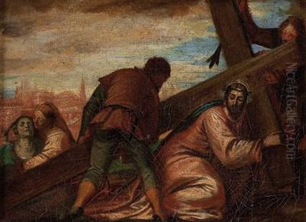 Simon Von Kyrene Hilft Jesus Das Kreuz Zu Tragen Oil Painting by Paolo Veronese (Caliari)