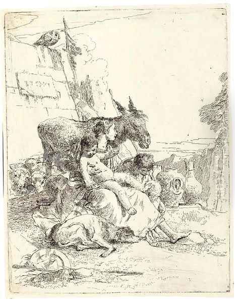 A Mother with two Children, from Scherzi (Rizzi 24) Oil Painting by Giovanni Battista Tiepolo