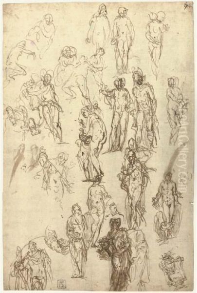 Studies Of Mercury, Venus, Cupid And Saturn And Other Figures Oil Painting by Paolo Veronese (Caliari)