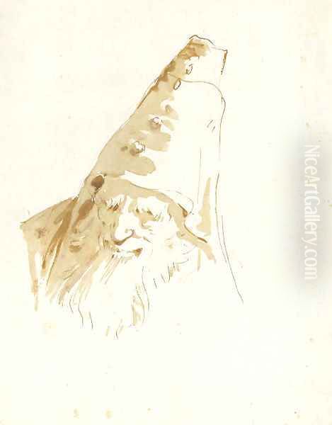 A bearded man wearing a conical hat Oil Painting by Giovanni Battista Tiepolo