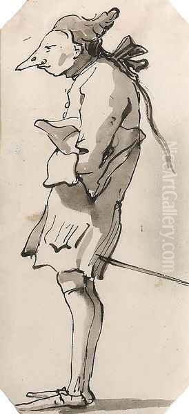 Caricature of a Gentleman in profile to the left holding a Tricorn Oil Painting by Giovanni Battista Tiepolo