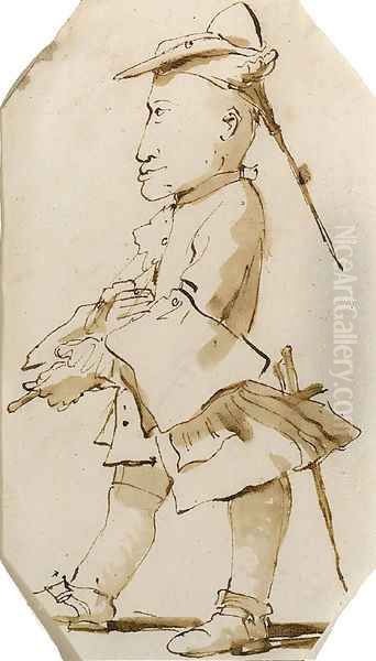 Caricature of a Gentleman, in profile to the left Oil Painting by Giovanni Battista Tiepolo