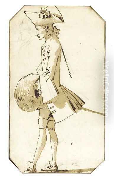 Caricature of a cavalier in profile to the left holding a muff Oil Painting by Giovanni Battista Tiepolo