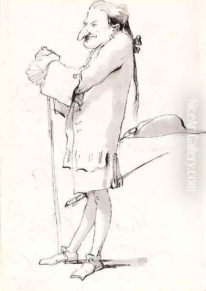 Caricature of a standing cavalier leaning on a staff Oil Painting by Giovanni Battista Tiepolo