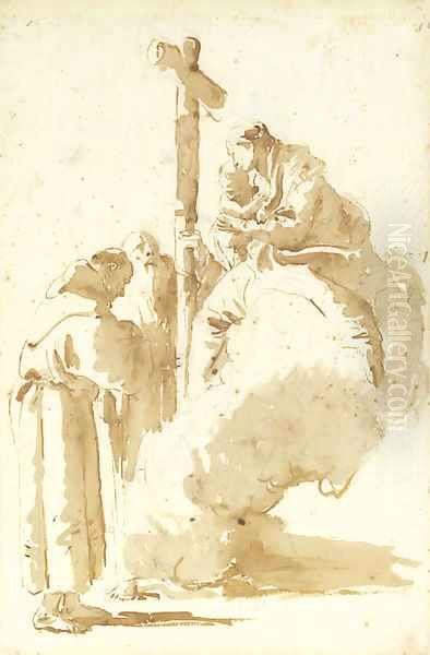 The Madonna and Child adored by Saint Anthony and an abbot Oil Painting by Giovanni Battista Tiepolo