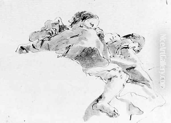 Two figures seated on a cloud, seen de sotto in su Oil Painting by Giovanni Battista Tiepolo