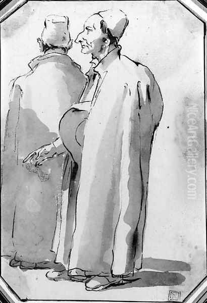 Two priests, one in profile to the left and another seen from behind Oil Painting by Giovanni Battista Tiepolo