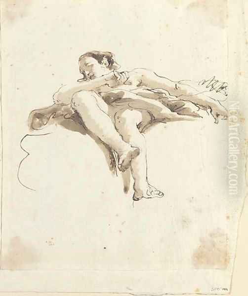 An angel seated on a cloud seen di sotto in su Oil Painting by Giovanni Battista Tiepolo