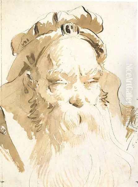 Head of an oriental with a long beard Oil Painting by Giovanni Battista Tiepolo