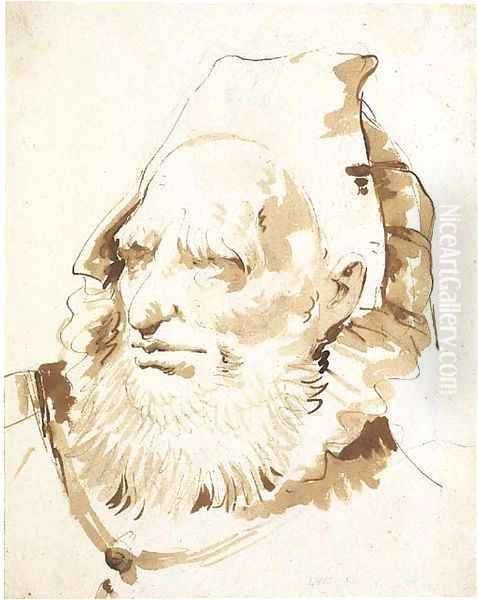 Head of an oriental with a short beard Oil Painting by Giovanni Battista Tiepolo