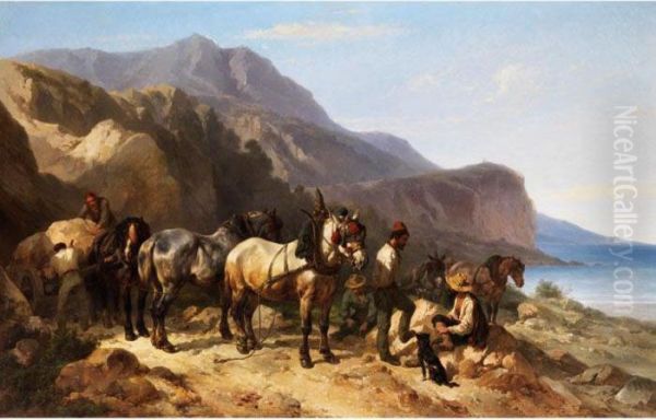 Pferdegespann Mit Steinarbeitern Auf Einem Hohenweg Uber Der
Kuste Oil Painting by Wouterus Verschuur