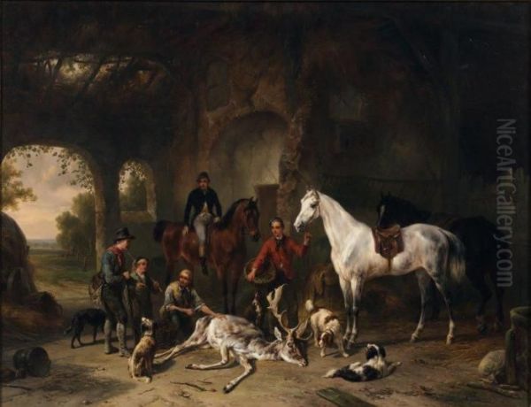 Le Retour De La Chasse Au Daim Oil Painting by Wouterus Verschuur