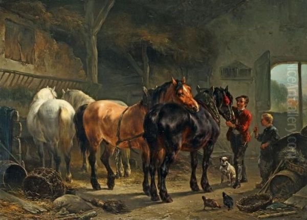 Pferde Im Stall Oil Painting by Wouterus Verschuur