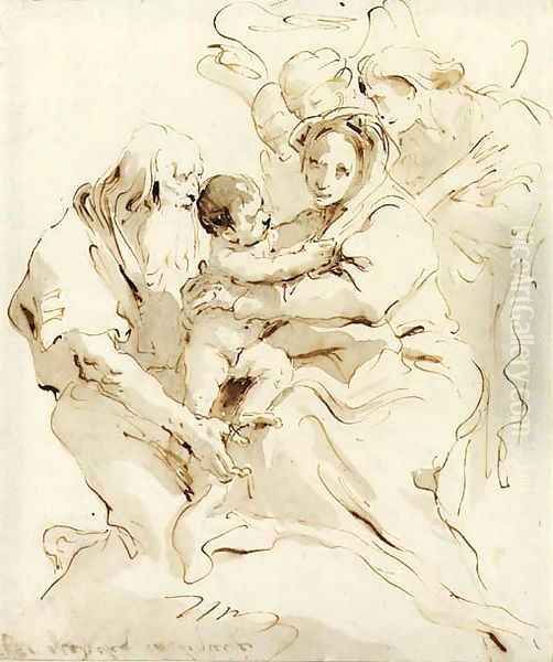 The Holy Family with three angels Oil Painting by Giovanni Battista Tiepolo