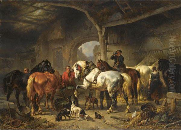 Tending The Horses Oil Painting by Wouterus Verschuur