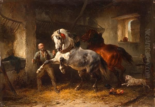 The Frightened Horse Oil Painting by Wouterus Verschuur