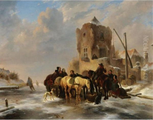 The Canal In Winter Oil Painting by Wouterus Verschuur