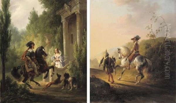 Charming A Lady; And The Falcon Hunt Oil Painting by Wouterus Verschuur