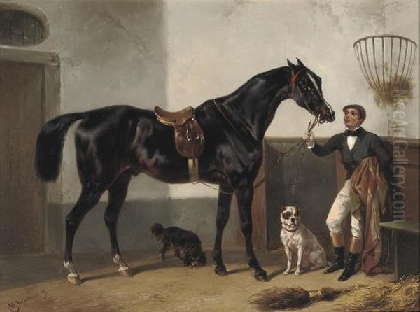 A Jockey With His Racehorse Oil Painting by Wouterus Verschuur