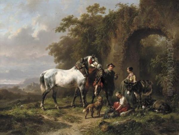 A Rest By The Ruin Oil Painting by Wouterus Verschuur