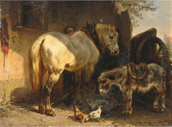 A Horse And Donkey Oil Painting by Wouterus Verschuur