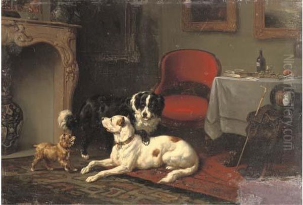 Three Furry Friends Oil Painting by Wouterus Verschuur