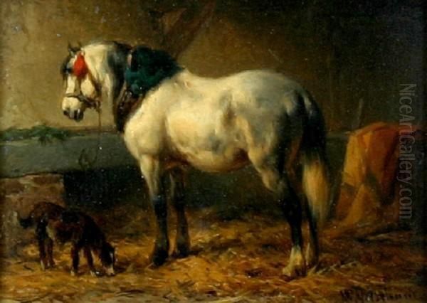 Stable Interiror Oil Painting by Wouterus Verschuur