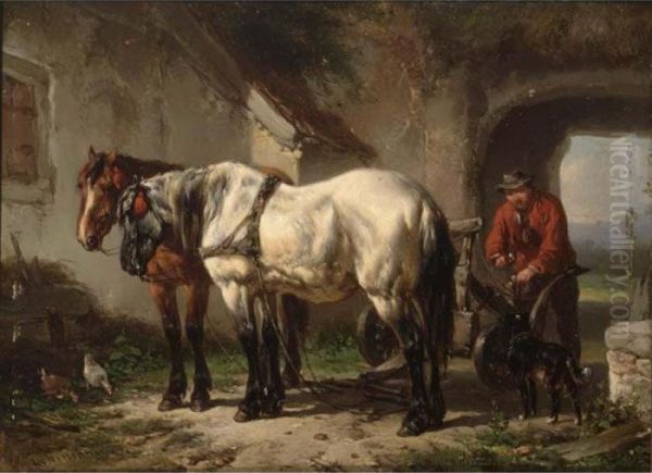 Preparing For The Fields Oil Painting by Wouterus Verschuur