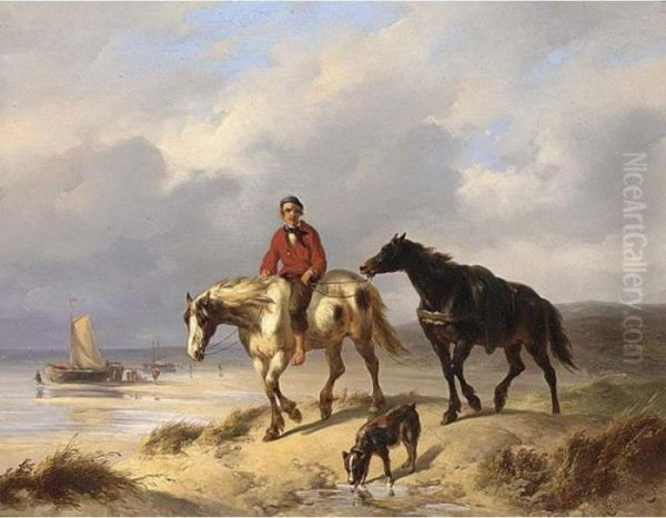 A Fisherman On Horseback In The Dunes Oil Painting by Wouterus Verschuur