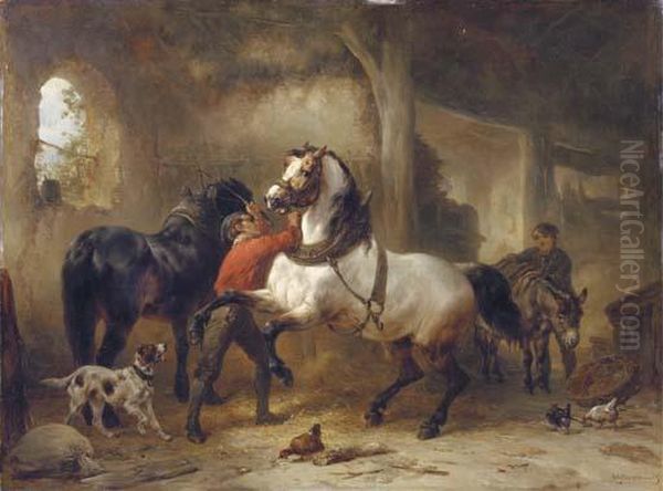 In The Stable Oil Painting by Wouterus Verschuur