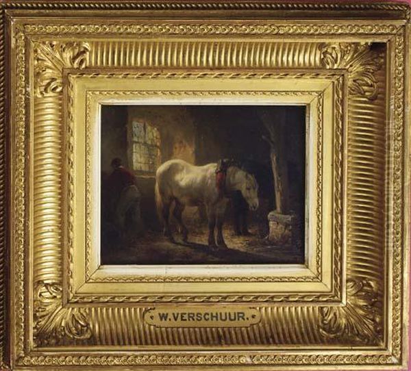 Tending To The Horses Oil Painting by Wouterus Verschuur