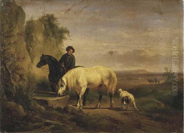 L'abbeverata Oil Painting by Wouterus Verschuur