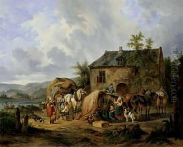 Vor Der Schanke. Oil Painting by Wouterus Verschuur