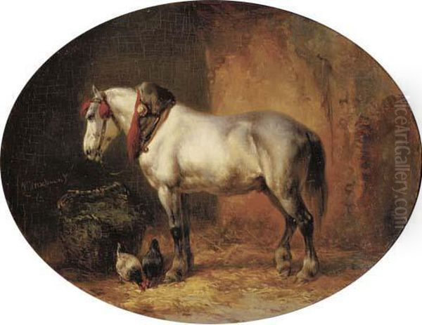 A Grey In A Stable Oil Painting by Wouterus Verschuur