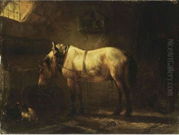 A Horse In A Stable Oil Painting by Wouterus Verschuur