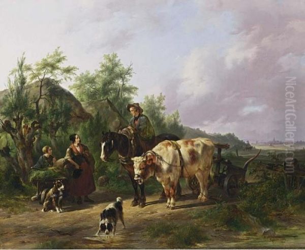 A Meeting Along The Path Oil Painting by Wouterus Verschuur