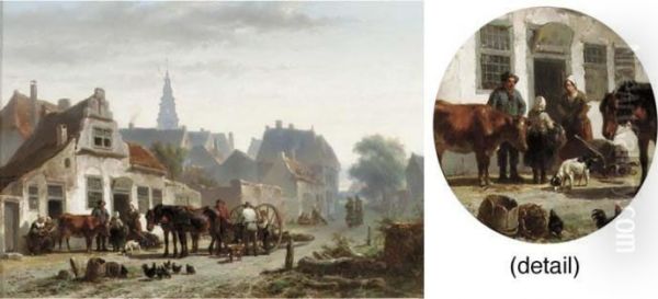 Loading A Malle Jan In A Village Street Oil Painting by Wouterus Verschuur