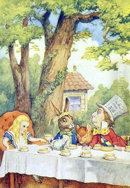 The Mad Hatters Tea Party, illustration from Alice in Wonderland by Lewis Carroll 1832-9 Oil Painting by John Tenniel