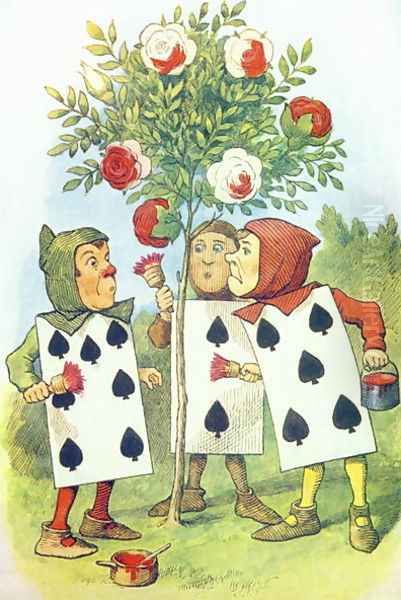 The Playing Cards Painting the Rose Bush, illustration from Alice in Wonderland by Lewis Carroll 1832-9 Oil Painting by John Tenniel