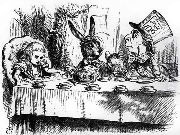 The Mad Hatters Tea Party, illustration from Alices Adventures in Wonderland, by Lewis Carroll, 1865 Oil Painting by John Tenniel