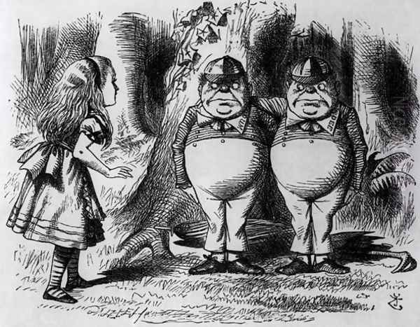 Tweedledum and Tweedledee, illustration from Through the Looking Glass, by Lewis Carroll, 1872 Oil Painting by John Tenniel