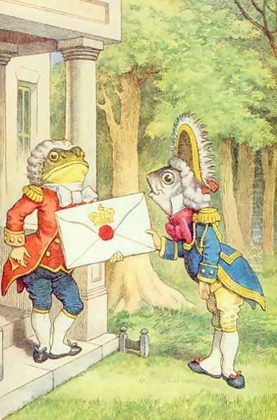 The Fish-Footman Delivering an Invitation to the Duchess, illustration from Alice in Wonderland by Lewis Carroll 1832-9 Oil Painting by John Tenniel