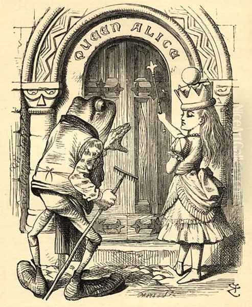 Alice and the Frog, illustration from Through the Looking Glass by Lewis Carroll 1832-98 first published 1871 Oil Painting by John Tenniel