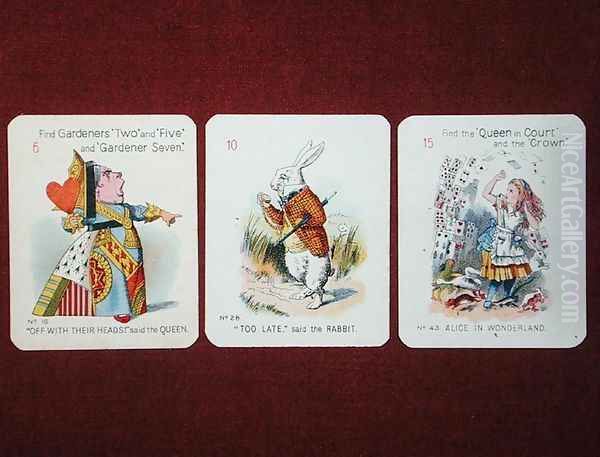 Three Happy Family cards depicting characters from Alice in Wonderland by Lewis Carroll 1832-98 adapted by Emily Gertrude Thomson d.1932 early 20th century Oil Painting by John Tenniel