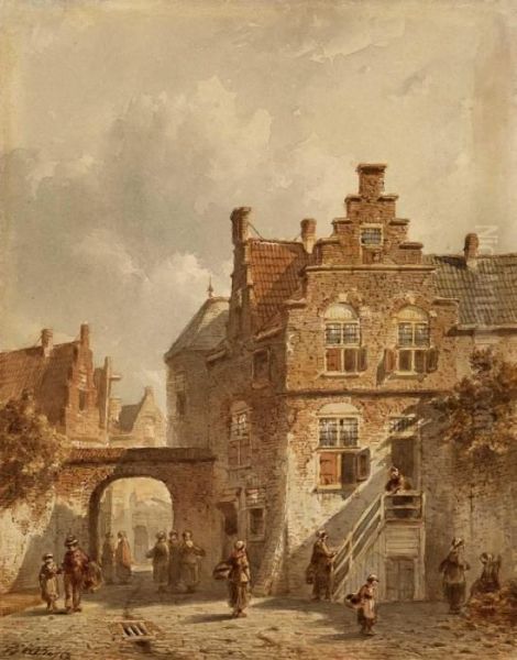 Hollandischesstadtchen Oil Painting by Pieter Gerard Vertin