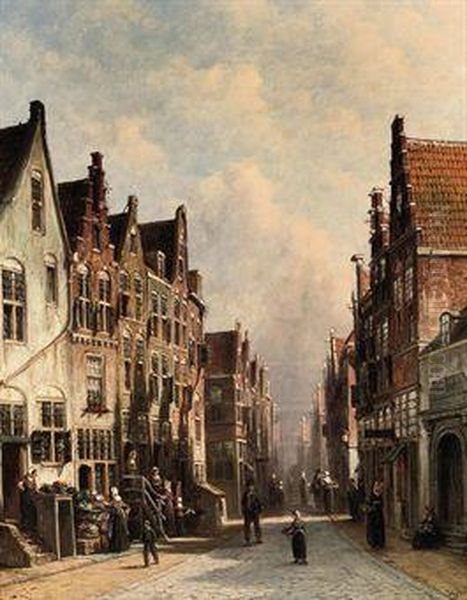 Figures In A Sunlit Town Oil Painting by Pieter Gerard Vertin