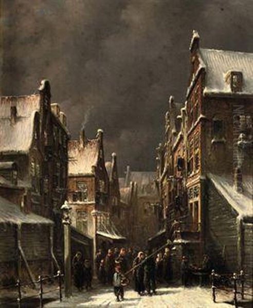 A Town In Winter Oil Painting by Pieter Gerard Vertin