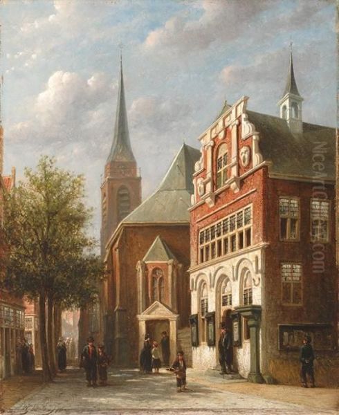 A Visit To The Old Church Inscheveningen Oil Painting by Pieter Gerard Vertin