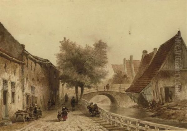 Figures In A Dutch Town Oil Painting by Pieter Gerard Vertin